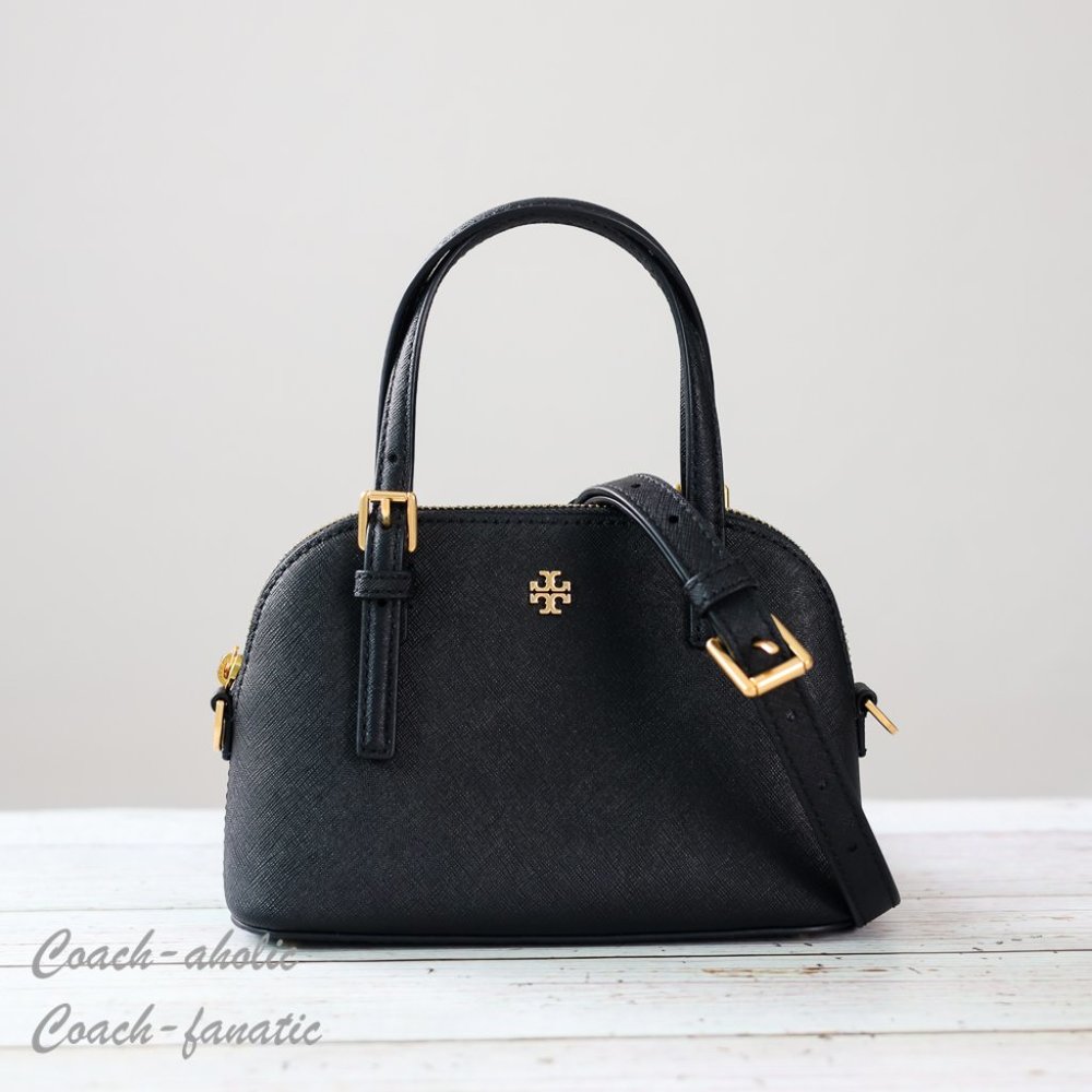 Tory Burch 149694 Emerson Dome Satchel Saffiano Leather Crossbody in Black